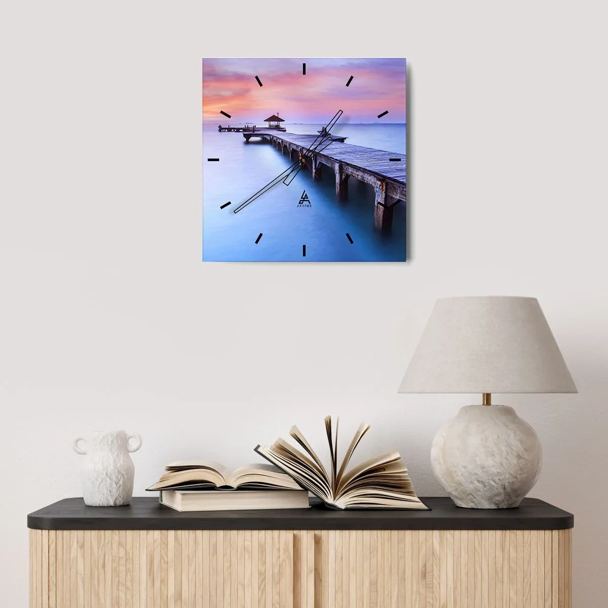 Väggklocka - Klocka på glas - Lugnets hav ända fram till horisonten - 30x30 cm