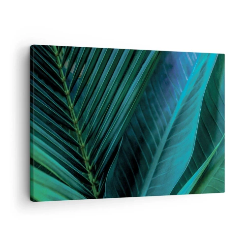 Canvastavla - Bild på duk - Närbild av tropiska gröna blad - 70x50cm - Grönskans anatomi - Modern väggdekoration för vardagsrum och sovrum ARTTOR