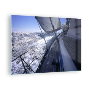 Glastavla - Bild på glas - En yacht som seglar på ett stormigt hav i soligt väder - 70x50cm - Jag vet hur det är att vara en fågel - Modern väggdekoration för vardagsrum och sovrum ARTTOR