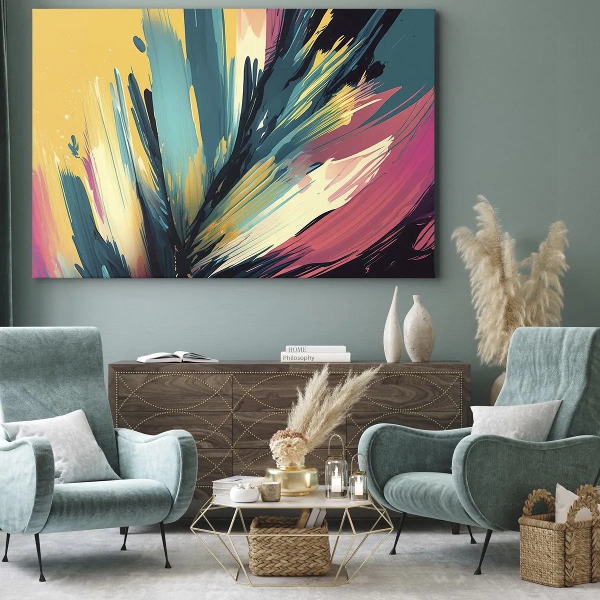 Canvastavla - Bild på duk - Komposition - en explosion av glädje - 100x70 cm