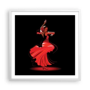 Affisch i vit ram - Flamencos brinnande anda - 60x60 cm
