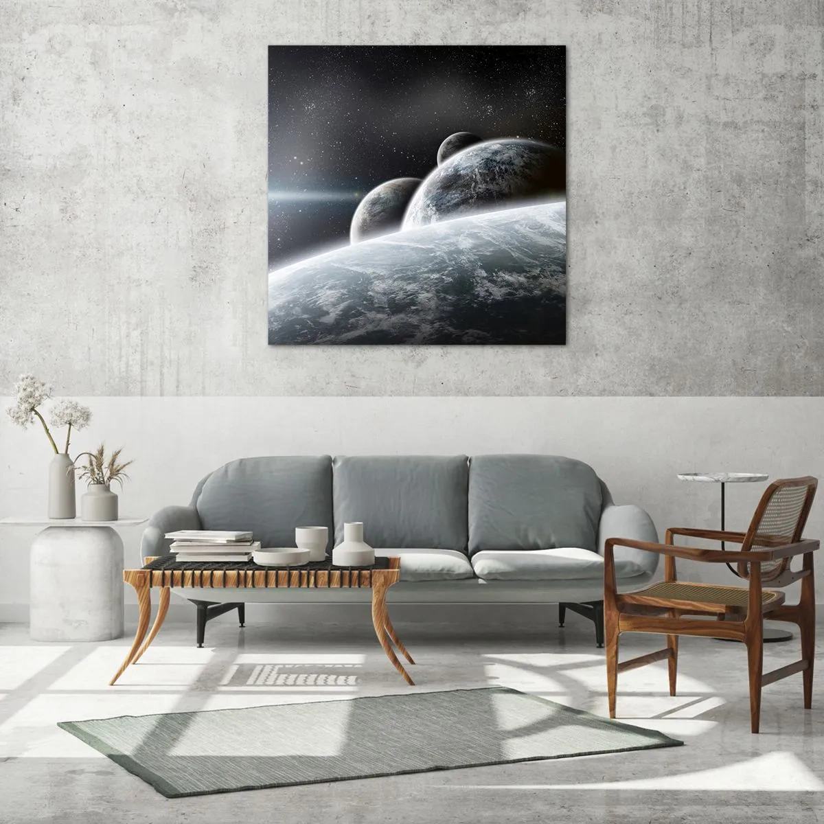 Glastavla - Bild på glas - Sfärers rymdmusik - 40x40 cm