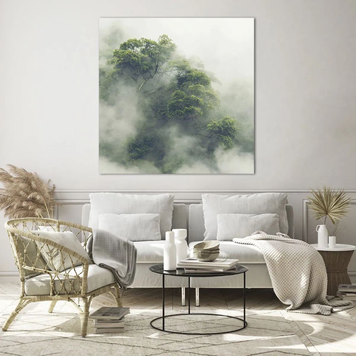 Glastavla - Bild på glas - Insvept i dimma - 40x40 cm