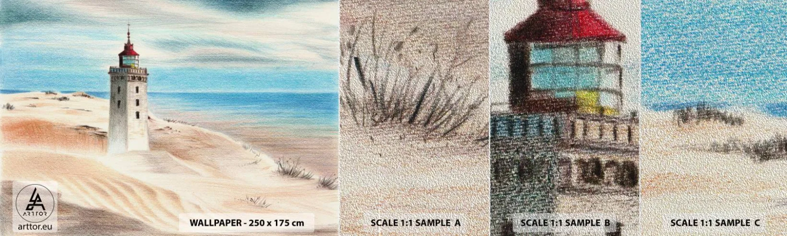 Provbit av fototapet Premium Sand - Tittar alltid i havet - Fyr, Strand, Hav - 100x30 cm