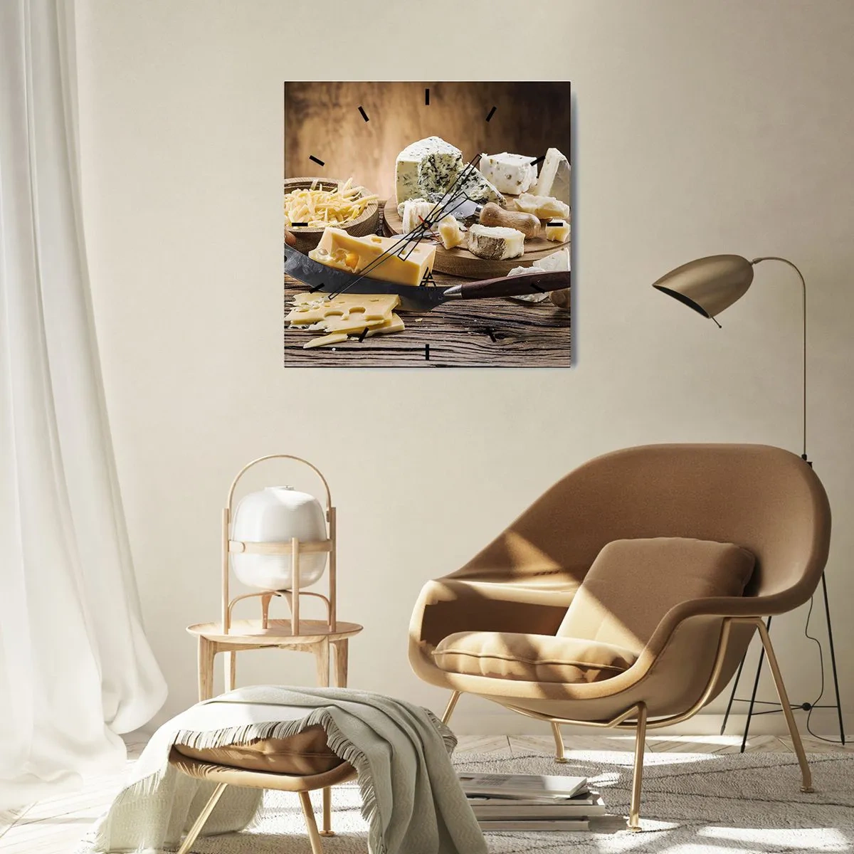 Väggklocka - Klocka på glas - Le åt osten - 30x30 cm