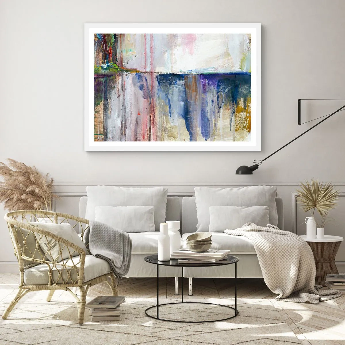 Affisch i vit ram - Färgrika intryck och associationer - 100x70 cm