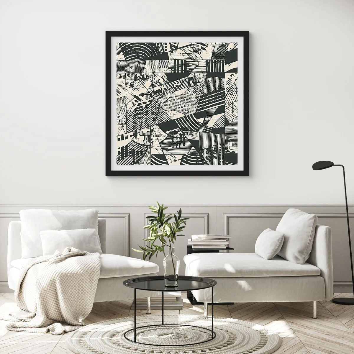 Affisch i svart ram - Nutidens dynamik - 60x60 cm