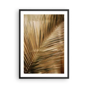 Affisch i svart ram - Gyllene palmblad på en elegant bakgrund - 50x70cm - Naturlig pelargång - Modern väggdekoration för vardagsrum och sovrum ARTTOR
