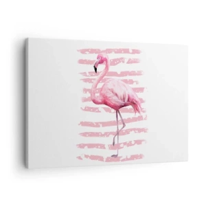 Canvastavla - Bild på duk - Flamingo på rosa bakgrund i minimalistisk stil - 70x50cm - Med värdighet trots i rosa färg - Modern väggdekoration för vardagsrum och sovrum ARTTOR