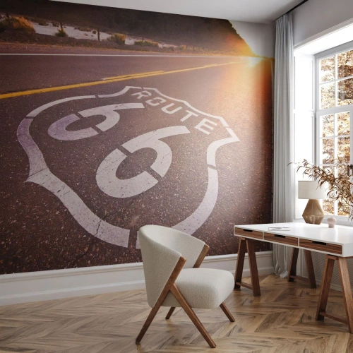 Självhäftande Fototapet Deluxe Sticker - Den kända Route 66 - USA, Bil, Väg 66 - 300x210 cm