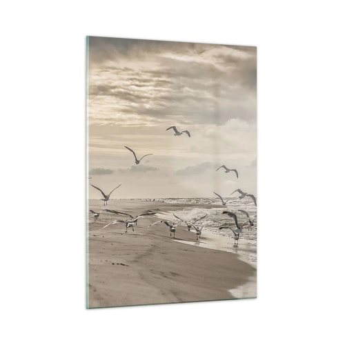 Glastavla - Bild på glas - Havets brus, fågelsång - 50x70 cm