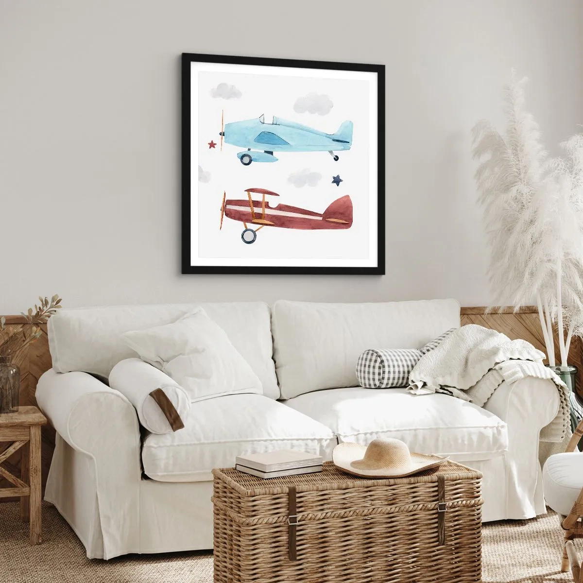 Affisch i svart ram - Herr pilot, vi väntar! - 50x50 cm