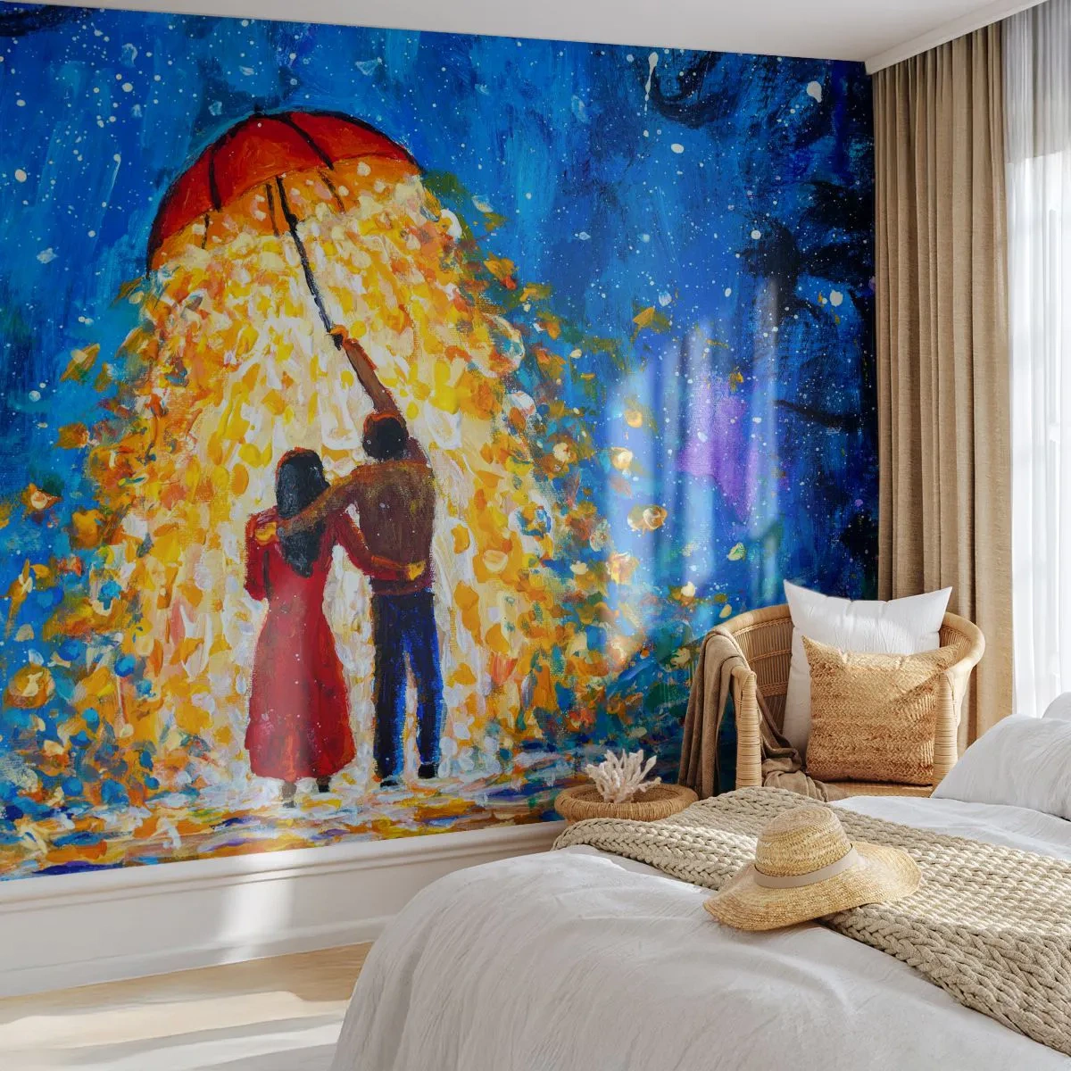 Fototapet Premium Canvas - Magi på en regnig kväll? - Romantisk, Par, Kärlek - 500x350 cm