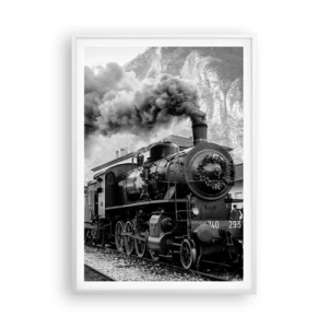 Affisch i vit ram - Det står ett lok på stationen... - 70x100 cm