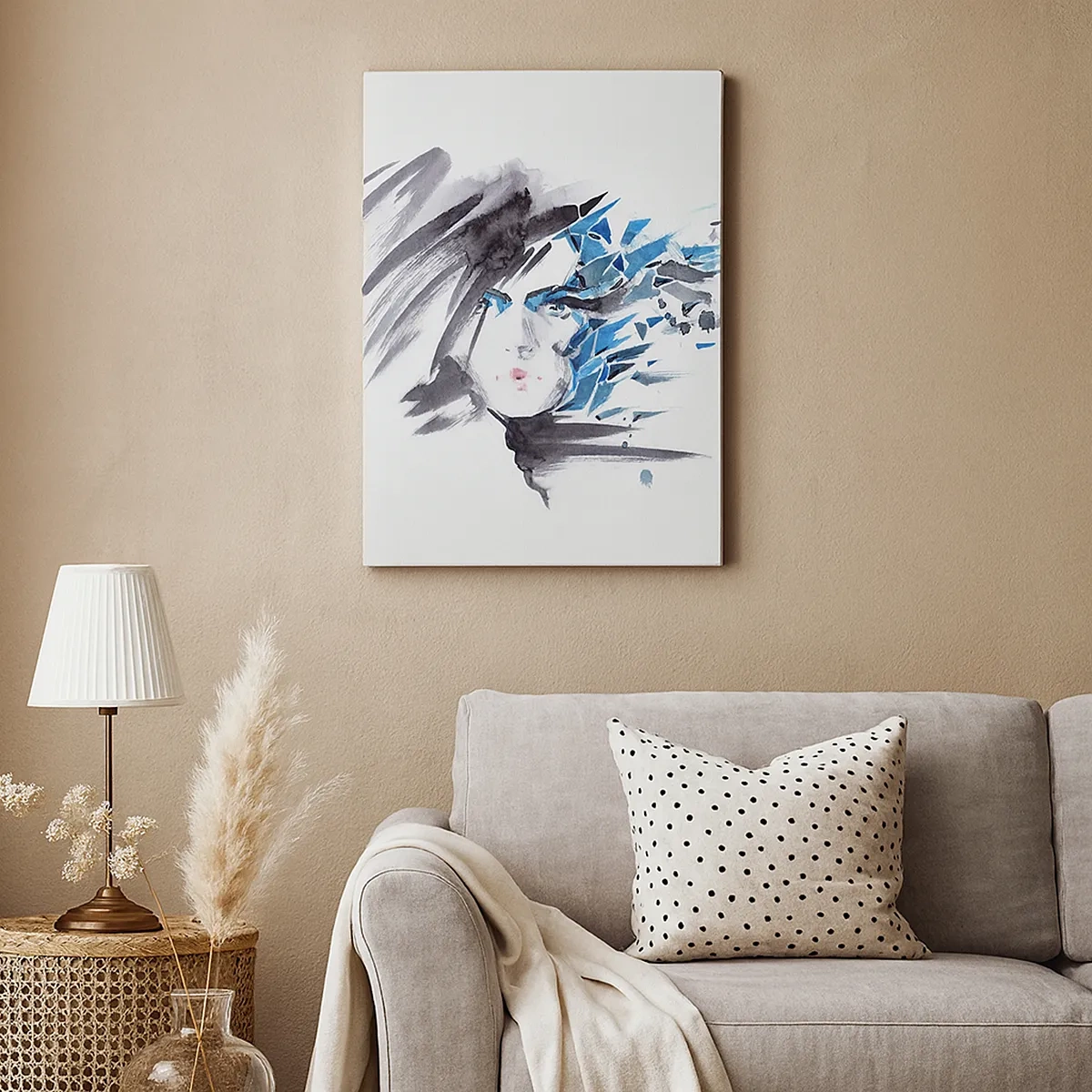 Canvastavla - Bild på duk - Sensuell porträtt i grått och blått - 50x70 cm