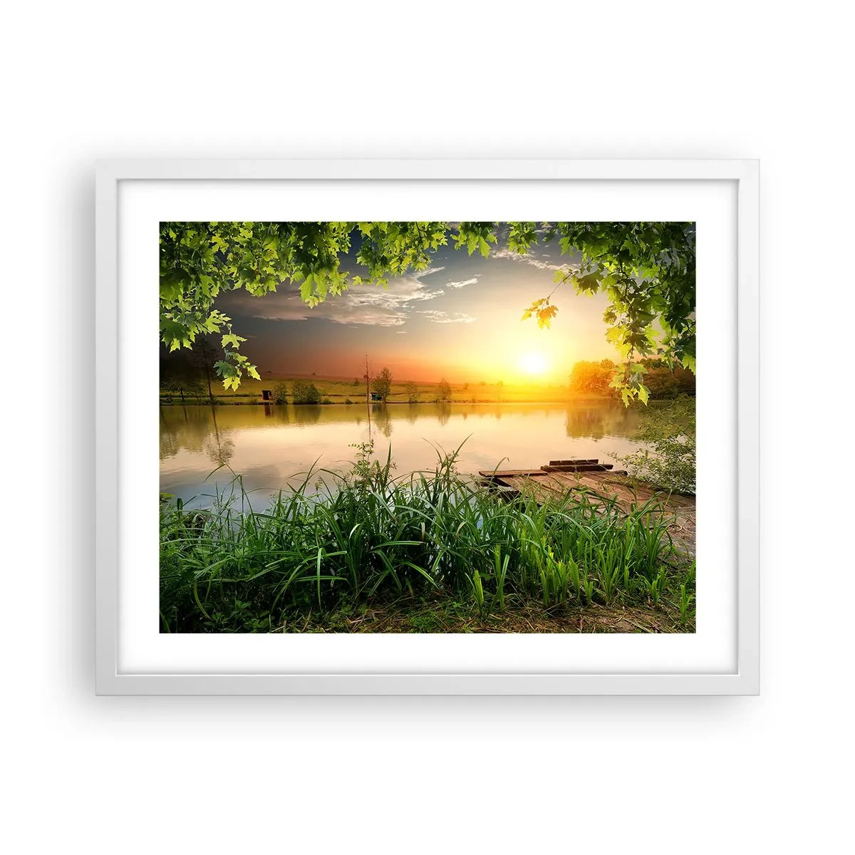 Affisch i vit ram - landskap i en grön ram - 50x40 cm