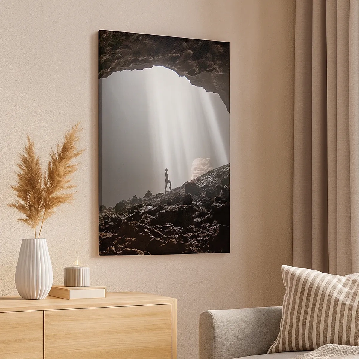 Canvastavla - Bild på duk - Ljusfylld grotta - 50x70 cm