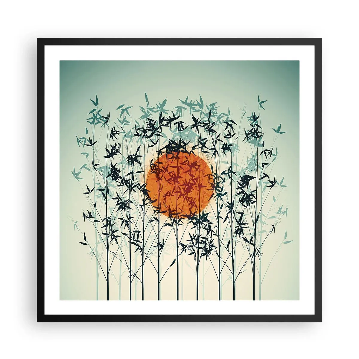 Affisch i svart ram - Japansk sol - 60x60 cm