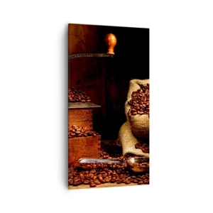 Canvastavla - Bild på duk - Stilleben med kaffebönor och kvarn - 55x100 cm