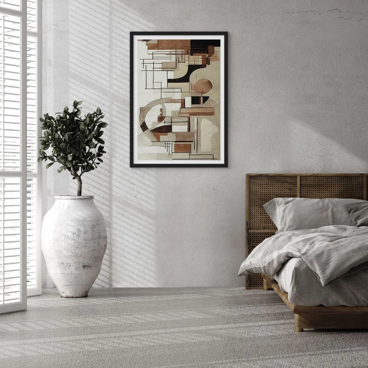 Affisch i svart ram - Geometrisk abstraktion i nyanser av brunt och beige - 50x70cm - Stadsbild 2.0 - Modern väggdekoration för vardagsrum och sovrum ARTTOR