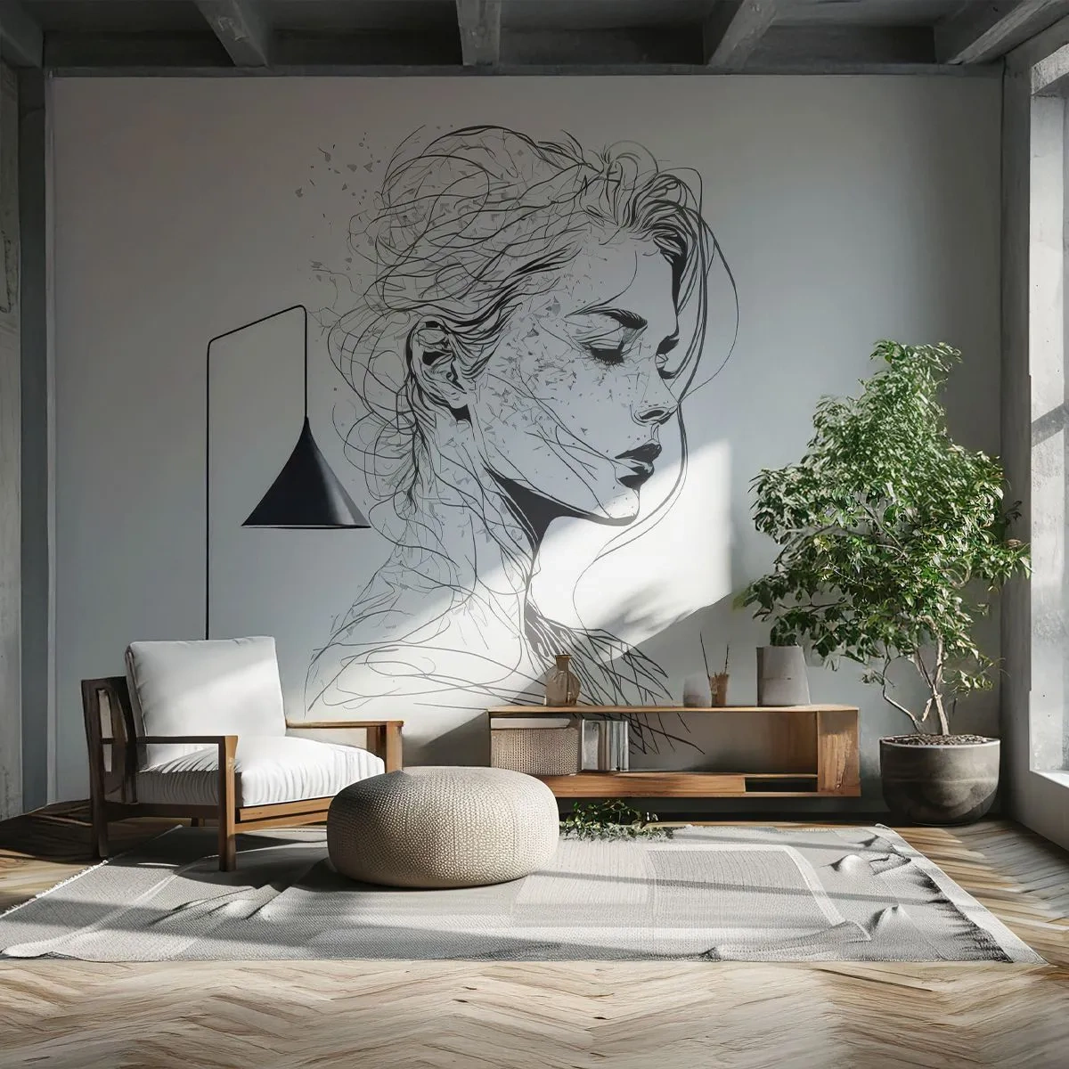 Fototapet Premium Canvas - Porträtt i drömmar - Kvinna, Porträtt, Linje - 500x350 cm