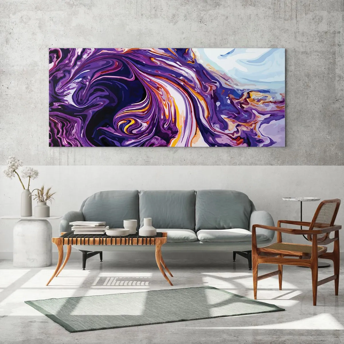 Glastavla - Bild på glas - Böjt rum i viol - 100x40 cm
