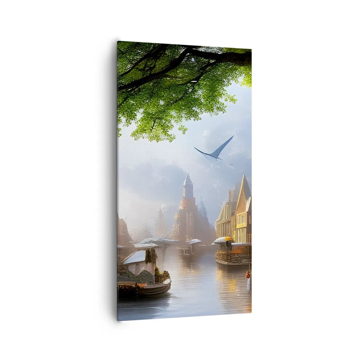 Canvastavla - Bild på duk - Holländsk stadsbild - 65x120 cm