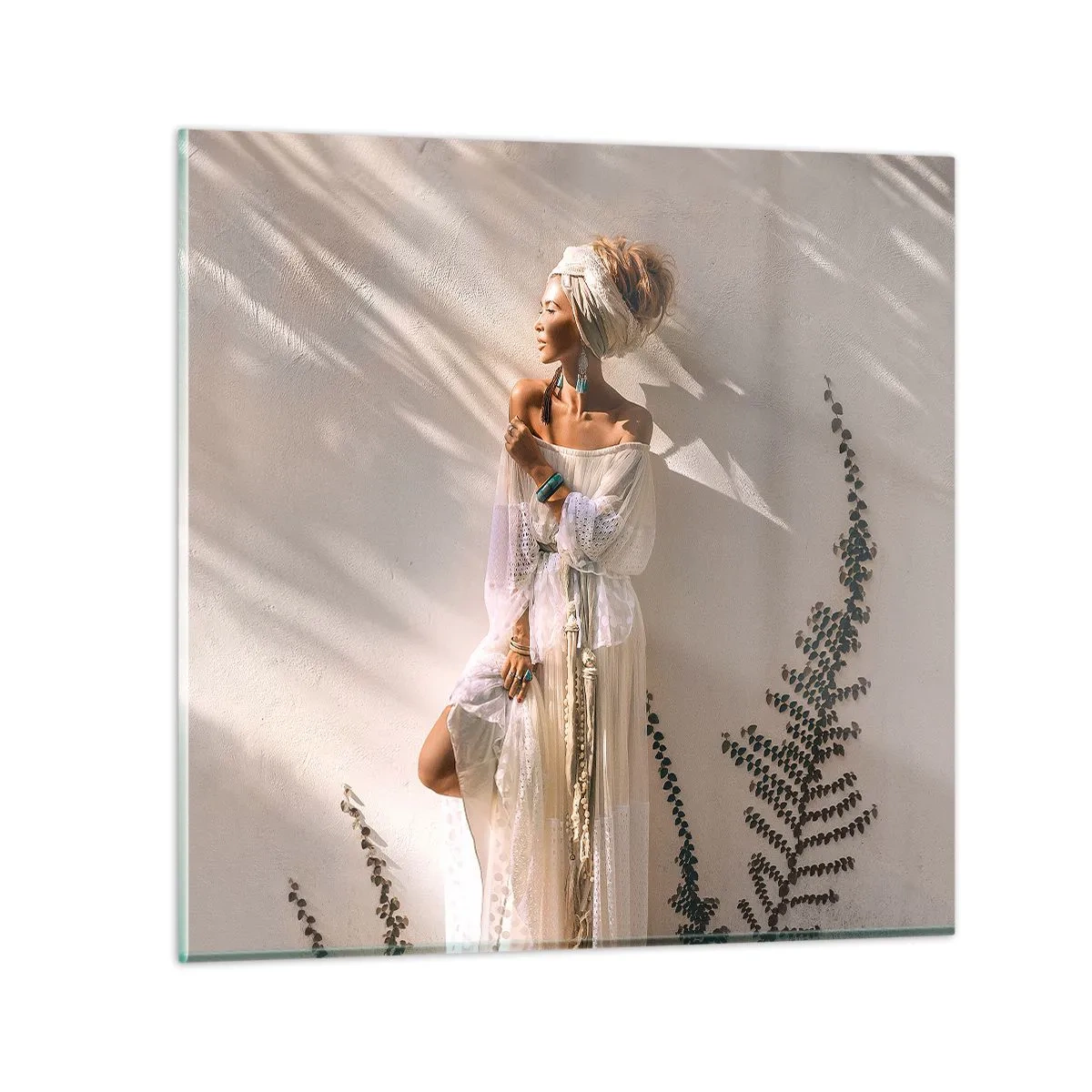 Glastavla - Bild på glas - Solen och flickan - 70x70 cm