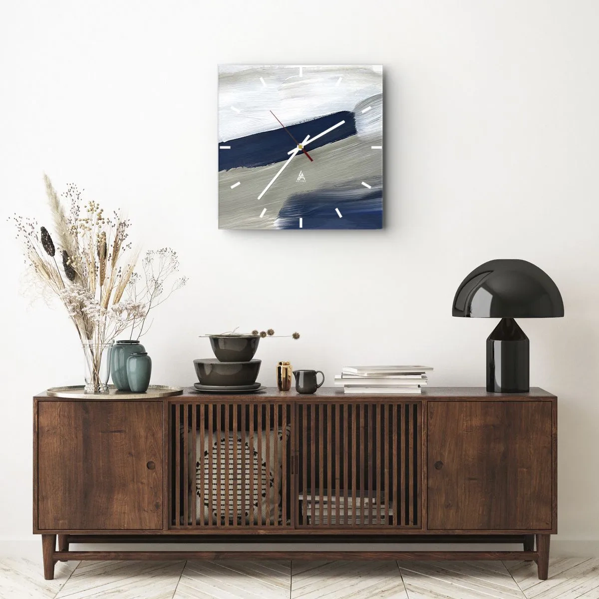 Väggklocka - Klocka på glas - Möte med vitt - 40x40 cm