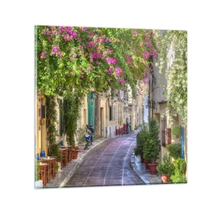 Glastavla - Bild på glas - Blommande gata - 30x30 cm