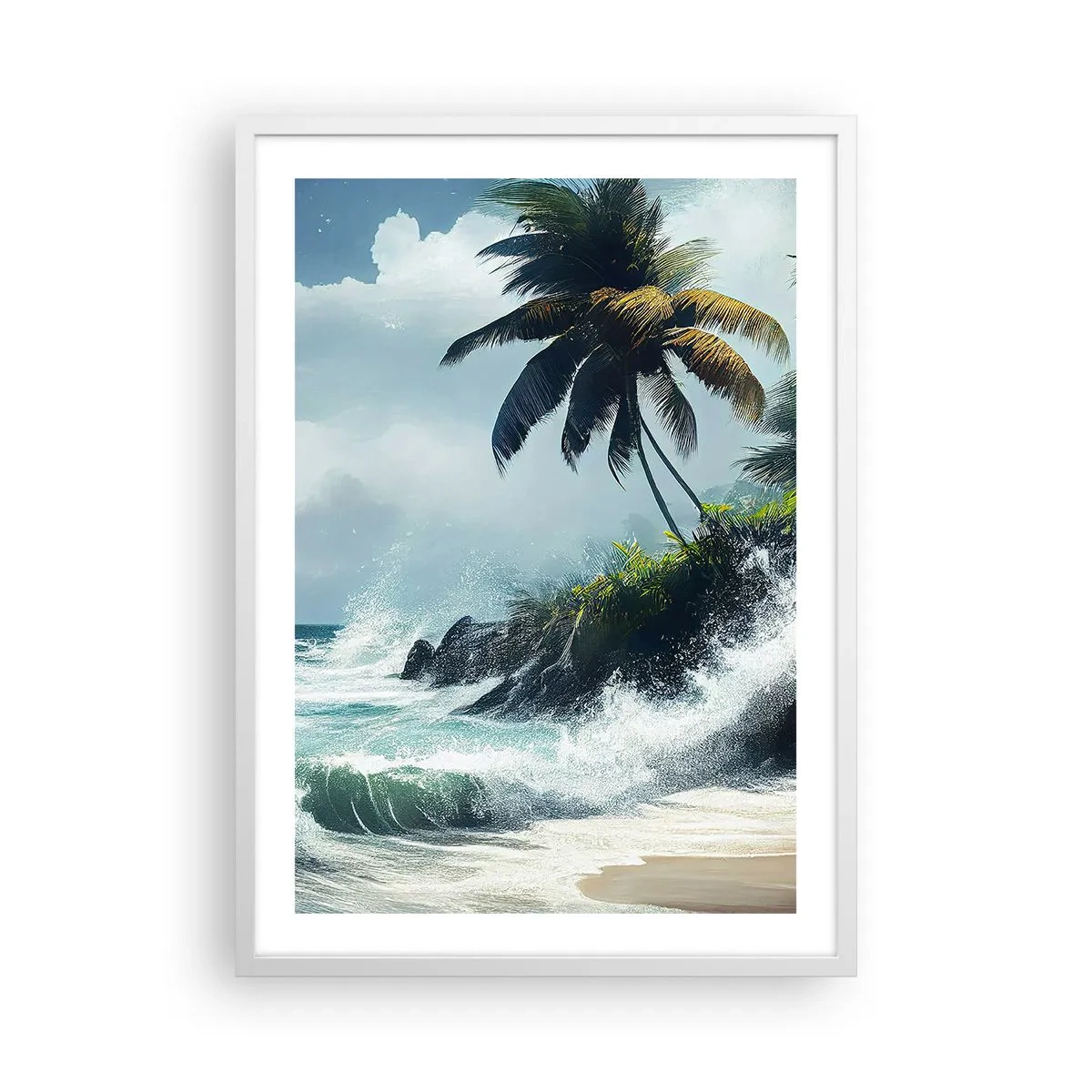 Affisch i vit ram - På en tropisk strand - 50x70 cm
