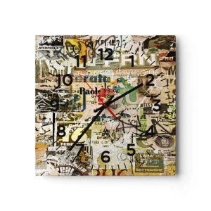 Väggklocka - Klocka på glas - Oj, det händer saker och ting - 40x40 cm