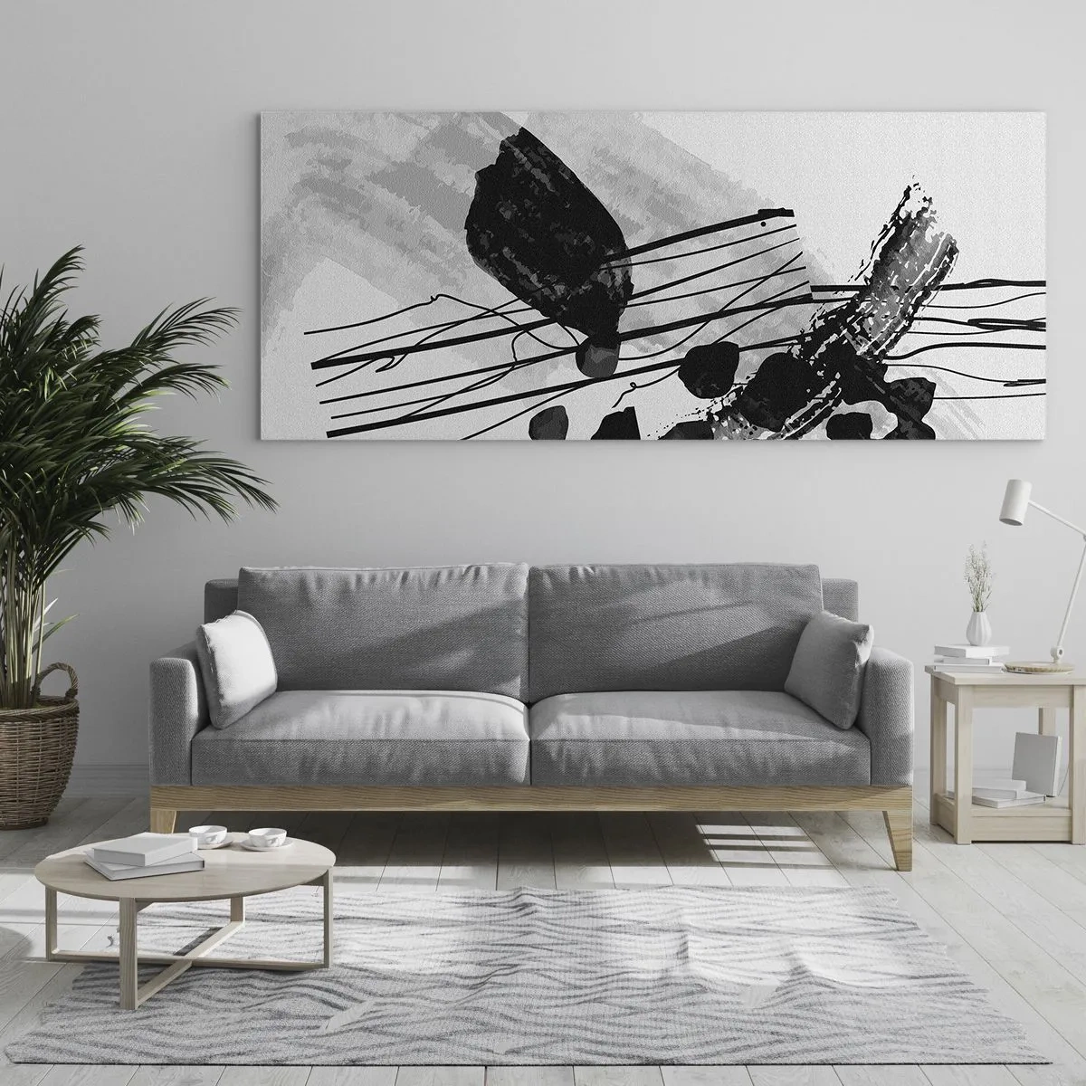 Glastavla - Bild på glas - Svartvit organisk abstraktion - 100x40 cm