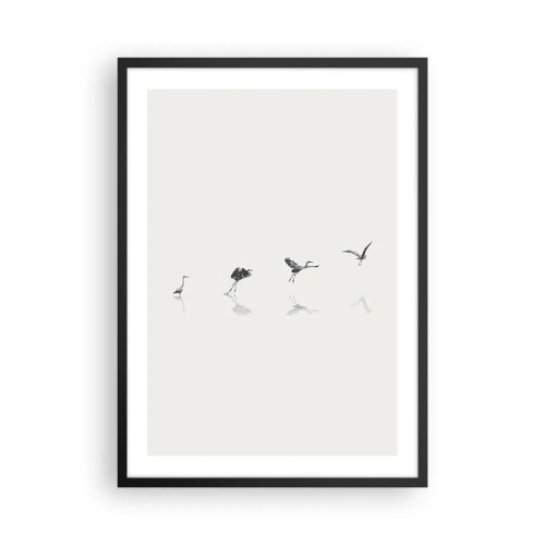 Affisch i svart ram - En minimalistisk komposition av fåglar vid vattnet - 50x70cm - Fyra enkla steg - Modern väggdekoration för vardagsrum och sovrum ARTTOR