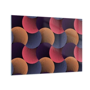 Glastavla - Bild på glas - Färgglada koncentriska cirklar som bildar ett geometriskt mönster - 70x50cm - I en cirkulär rytm - Modern väggdekoration för vardagsrum och sovrum ARTTOR