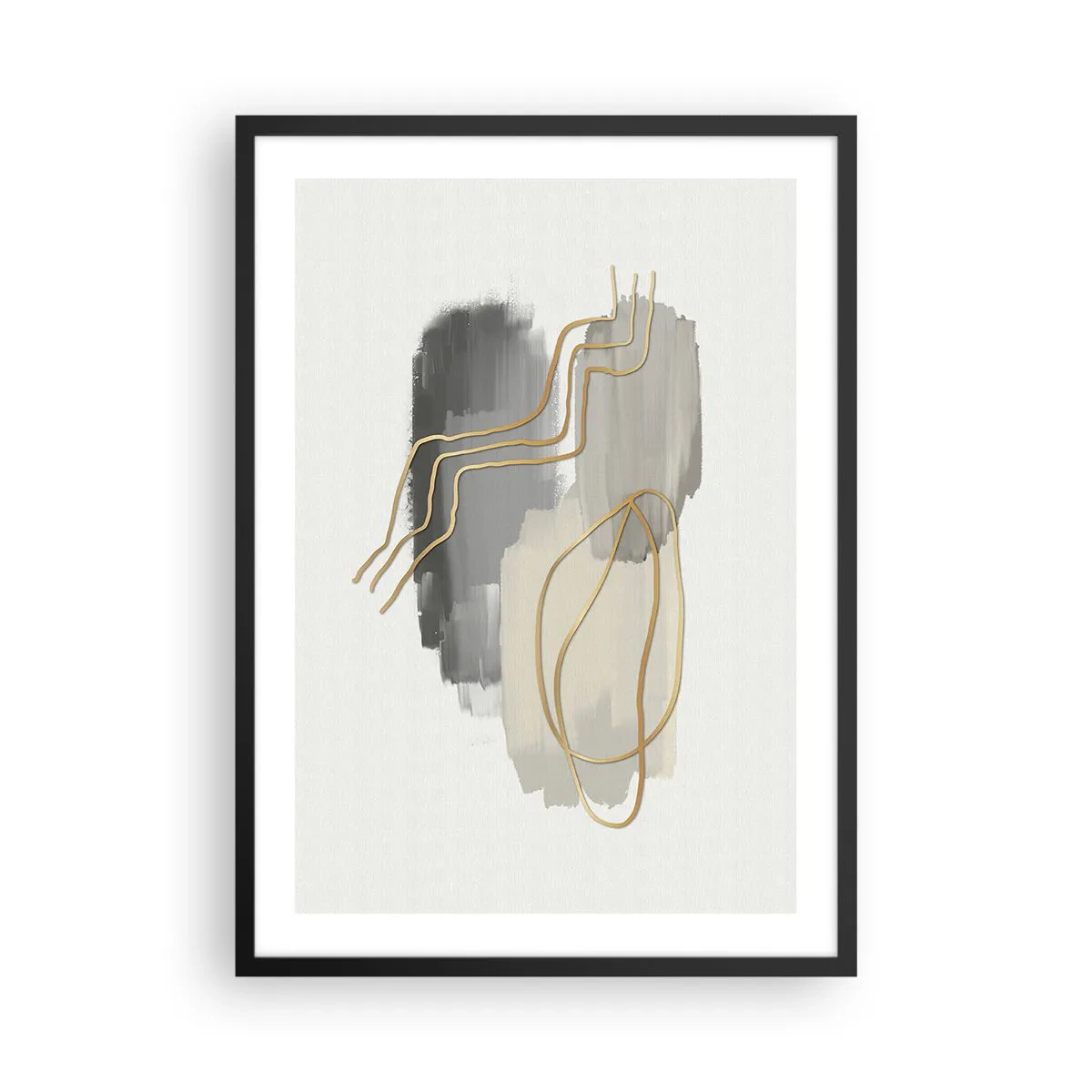 Affisch i svart ram - Abstrakt komposition med linjer och färgfläckar - 50x70cm - Varaktighet och rörelse - Modern väggdekoration för vardagsrum och sovrum ARTTOR