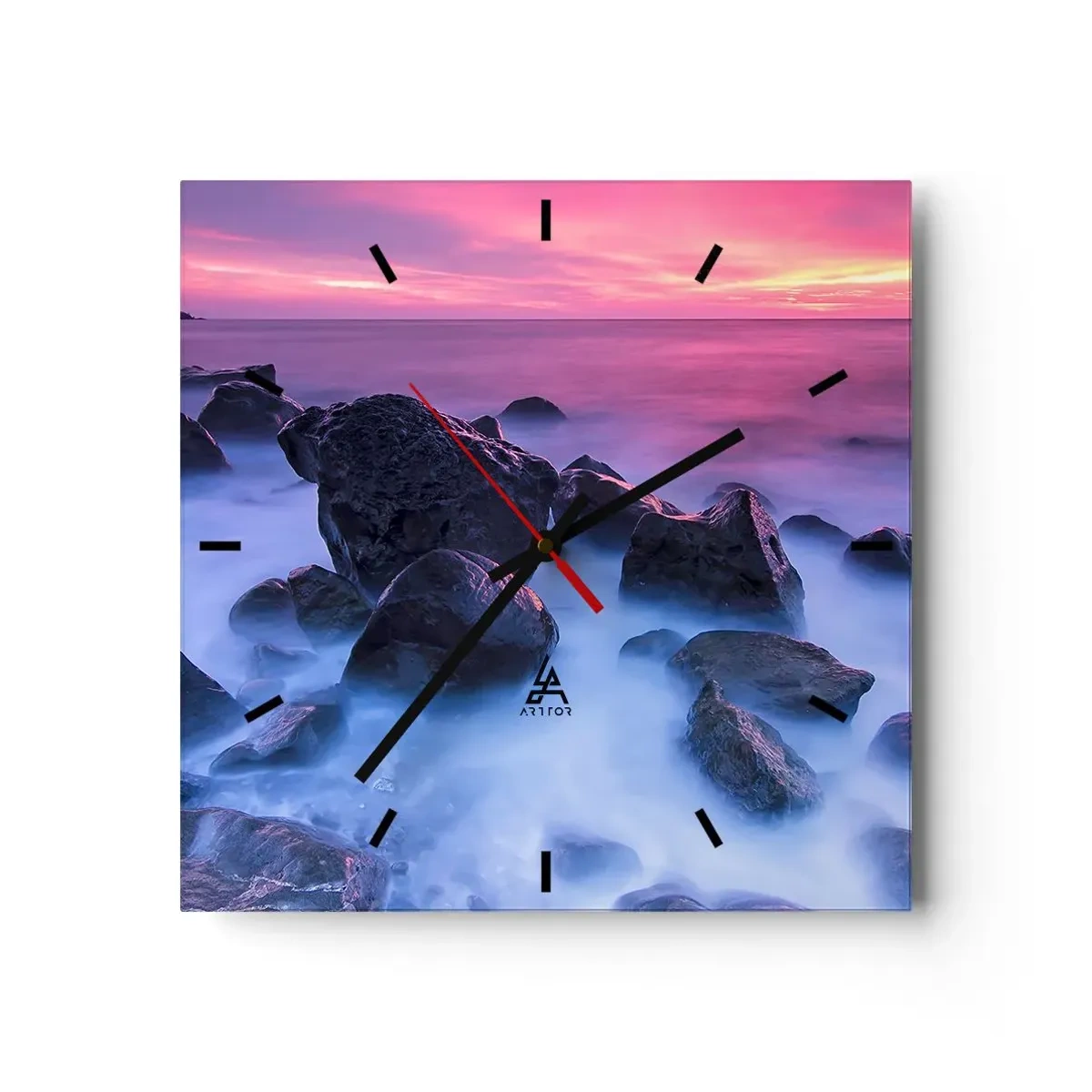 Väggklocka - Klocka på glas - Dimma och sken - 30x30 cm