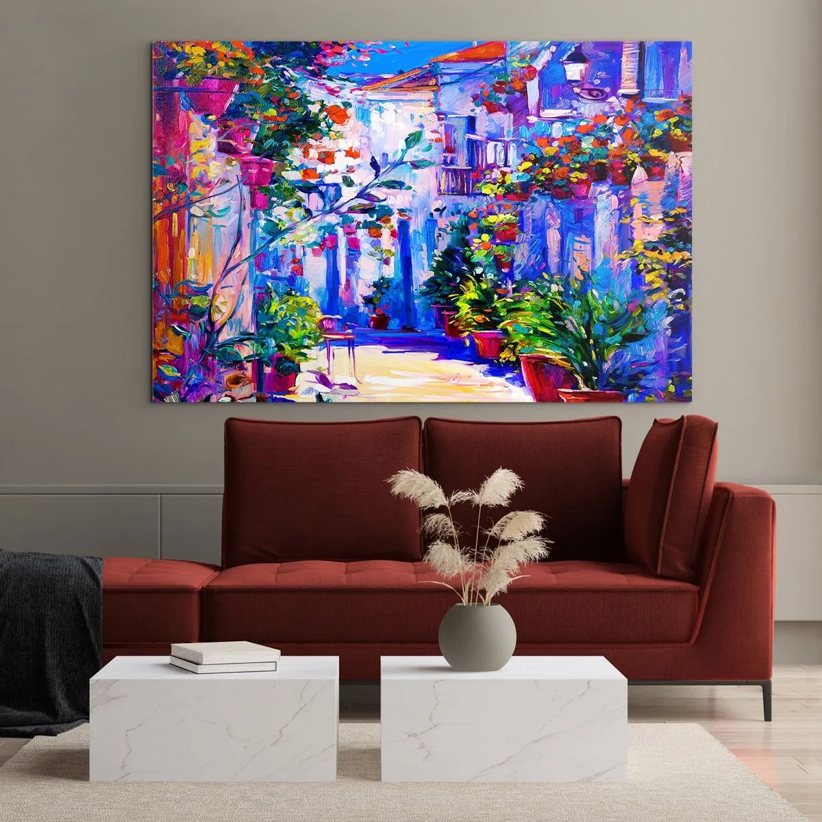 Glastavla - Bild på glas - Impression - italiensk gränd - 100x70 cm
