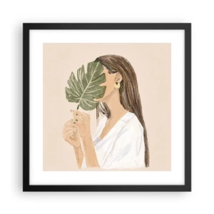 Affisch i svart ram - Mystiskt porträtt med solfjäder - 40x40 cm