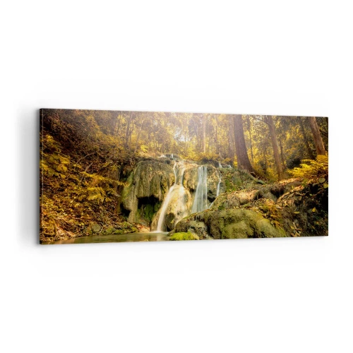 Canvastavla - Bild på duk - Skogkaskad i grönt - 100x40 cm
