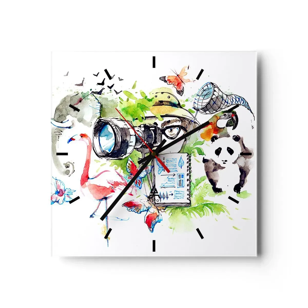 Väggklocka - Klocka på glas - I resenärens objektiv - 30x30 cm