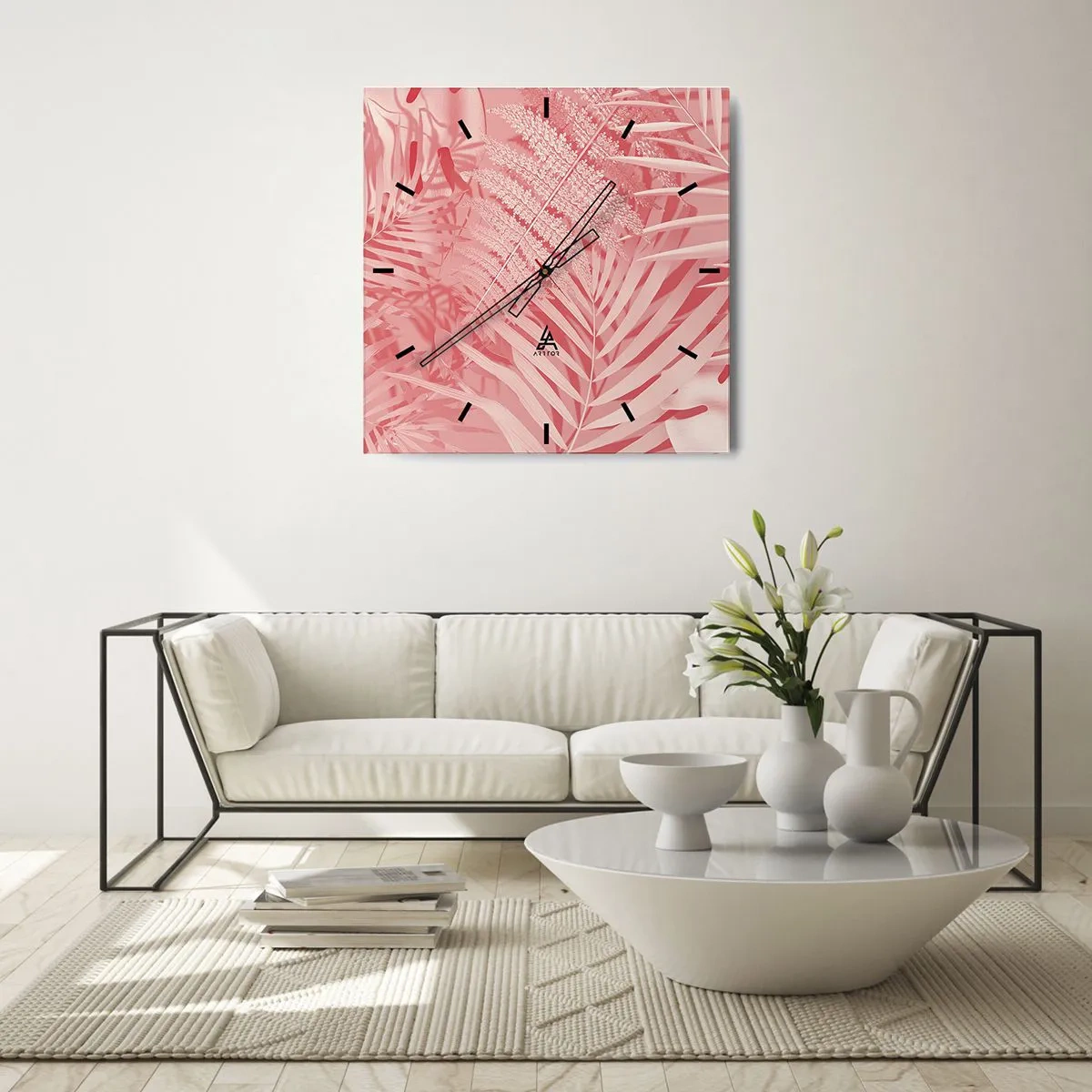 Väggklocka - Klocka på glas - Rosa koncept - 40x40 cm