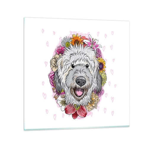 Glastavla - Bild på glas - Valpglädje - 70x70 cm