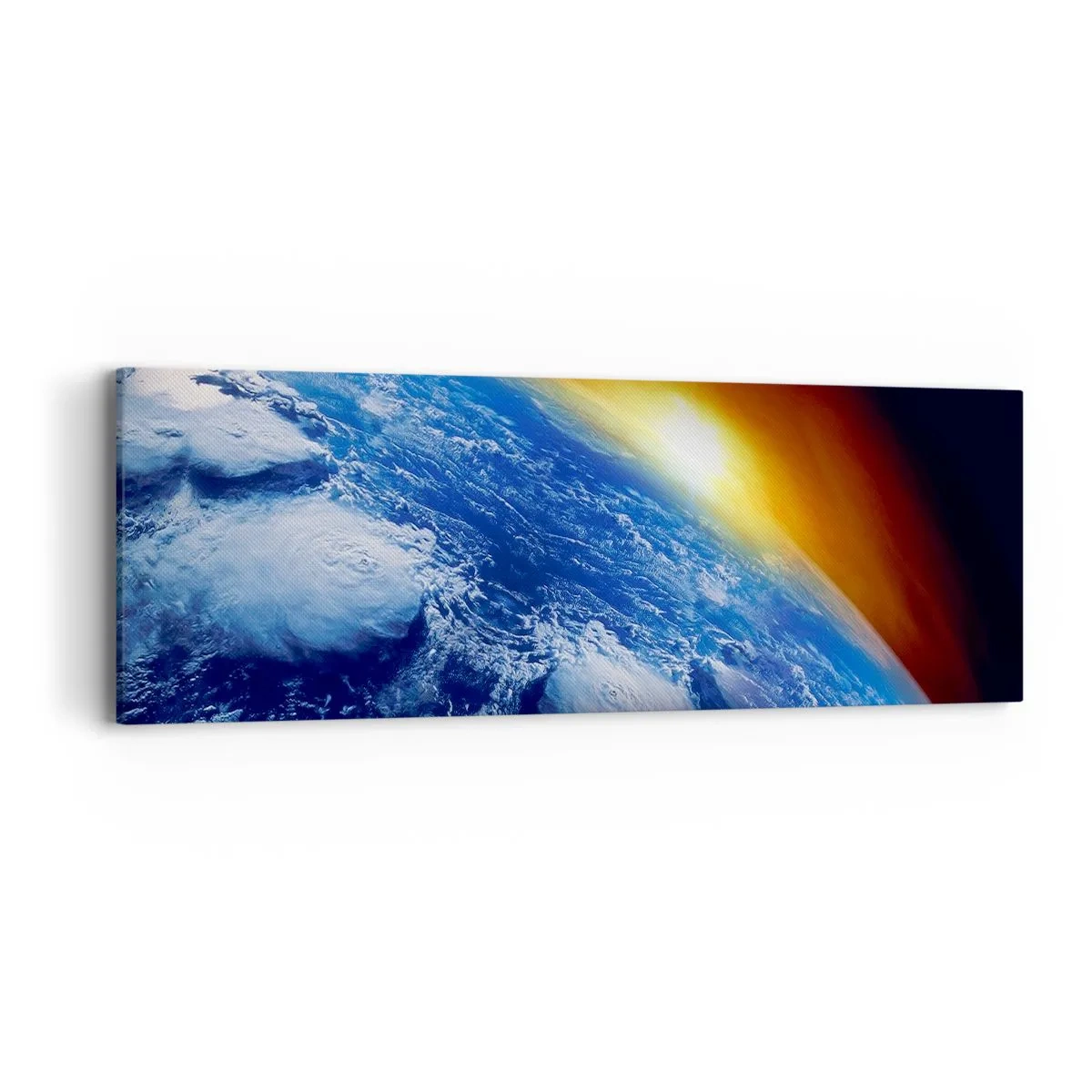 Canvastavla - Bild på duk - Soluppgång över den blåa planeten - 90x30 cm