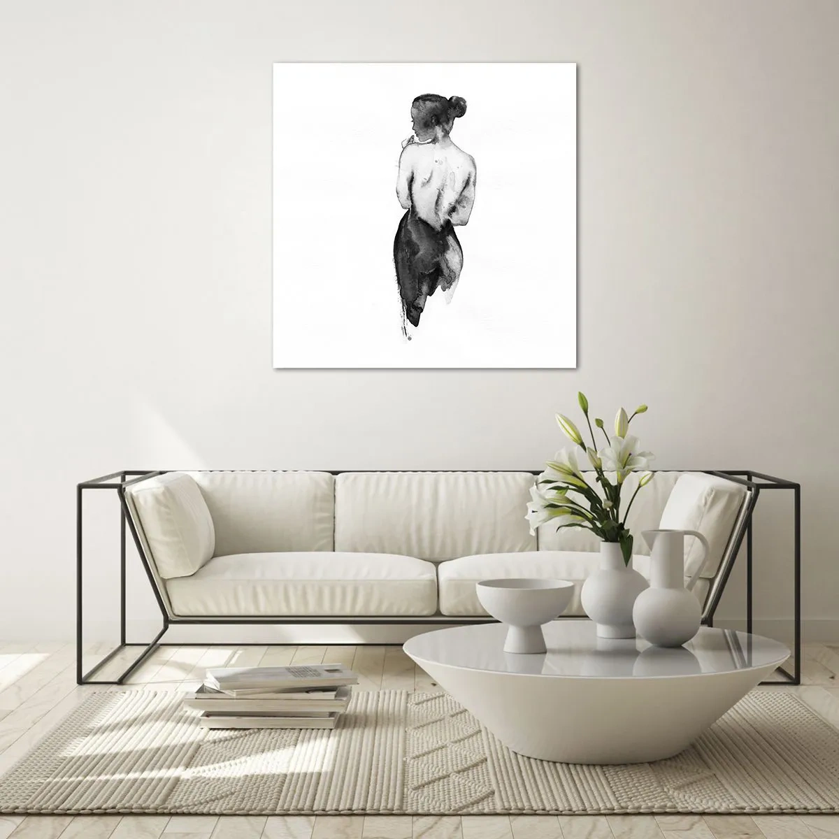 Glastavla - Bild på glas - Världen försvinner i hennes närvaro - 50x50 cm