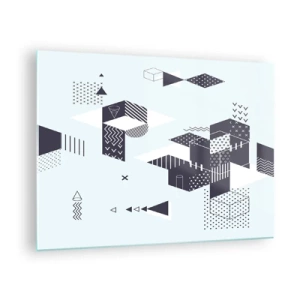 Glastavla - Bild på glas - Abstrakt geometrisk komposition i svartvitt mot en ljus bakgrund - 70x50cm - I matematikerns själ - Modern väggdekoration för vardagsrum och sovrum ARTTOR