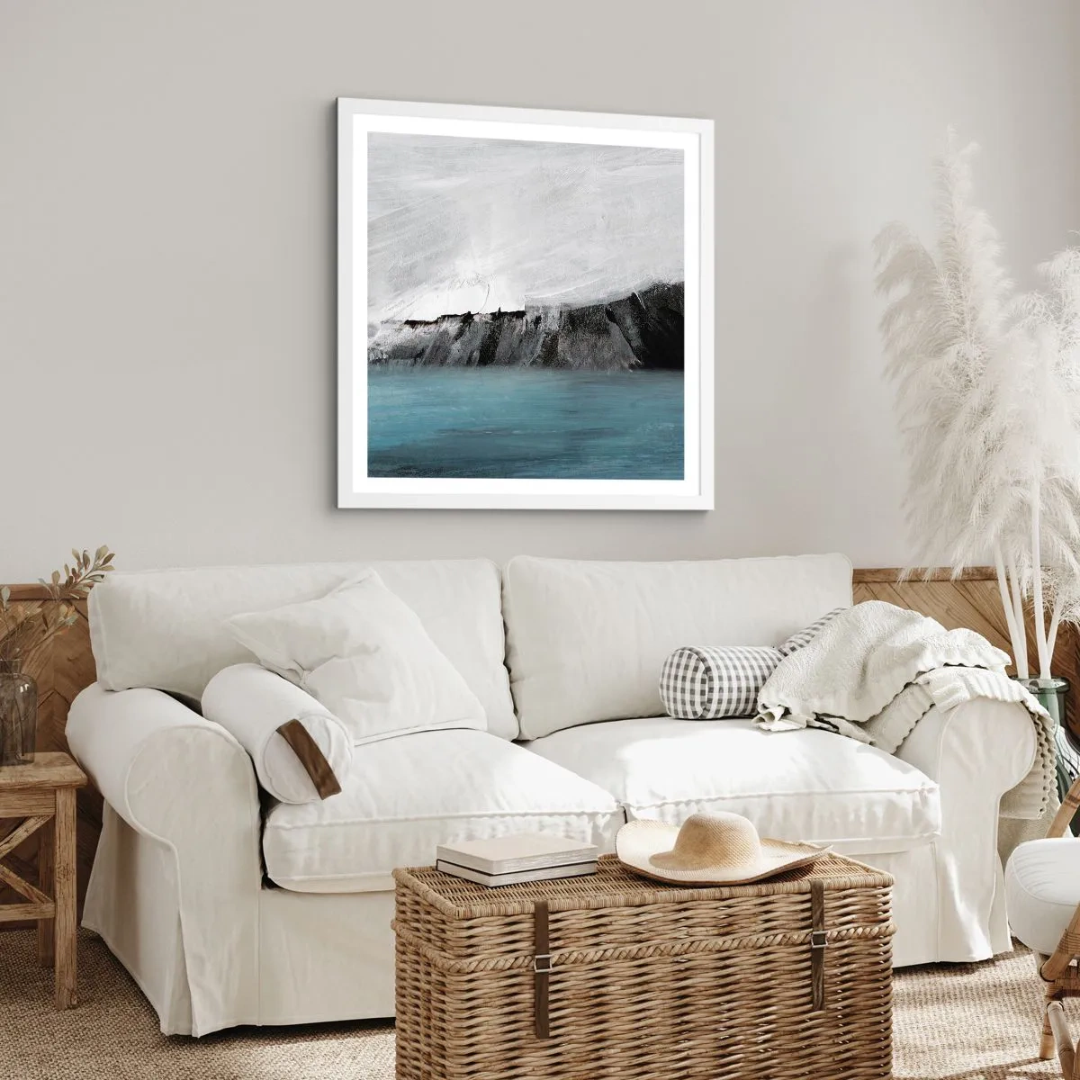 Affisch i vit ram - Vatten - jord: en krock mellan elementen - 40x40 cm