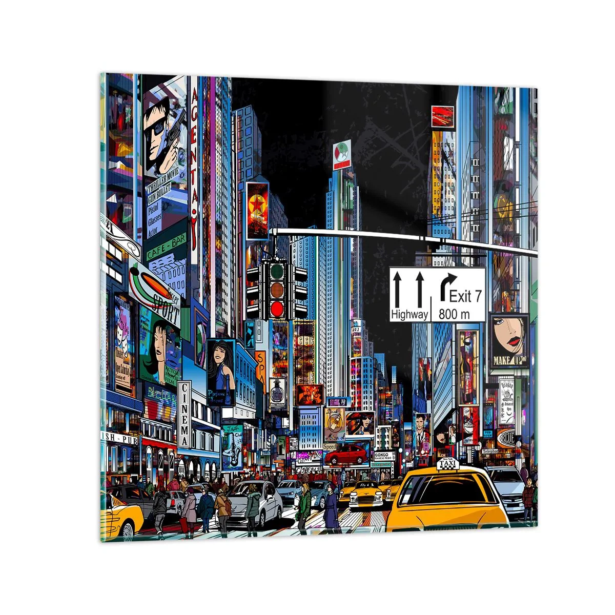 Glastavla - Bild på glas - En natt som i serierna - 60x60 cm