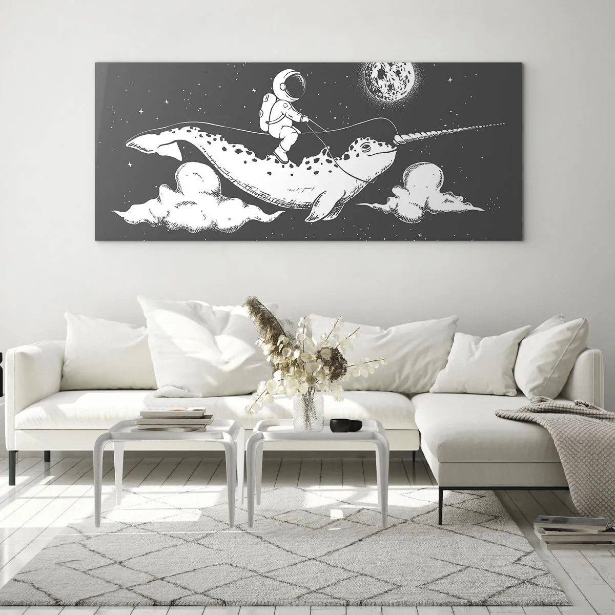 Glastavla - Bild på glas - Rymdryttare - 140x50 cm