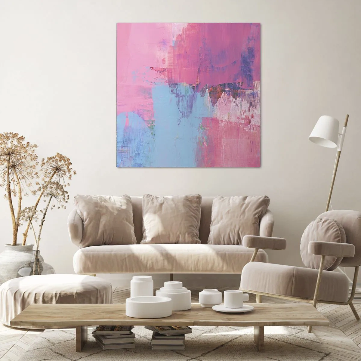 Canvastavla - Bild på duk - Rosa, blått och en gnutta ljus - 40x40 cm